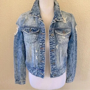 RWH Rewash Distressed Acid Washed Denim Jean Jacket: XS